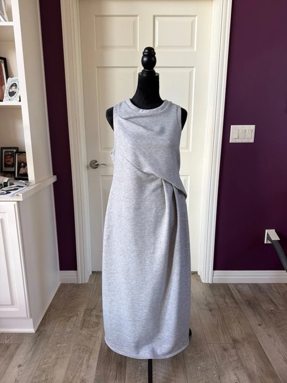 Sleeveless Light Gray Draped Maxi Dress with Twist Detail